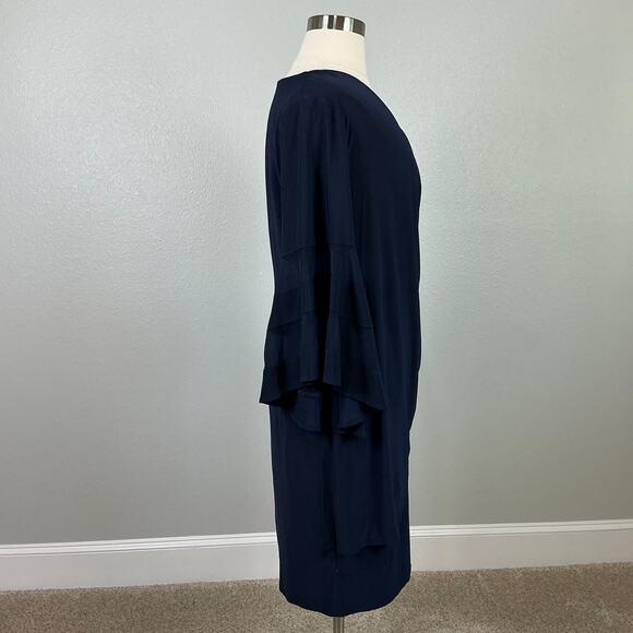 Long Sleeve Beaded Sheath Cocktail Dress Blue Size 18W R&M Richards V-Neck - Picture 5 of 11